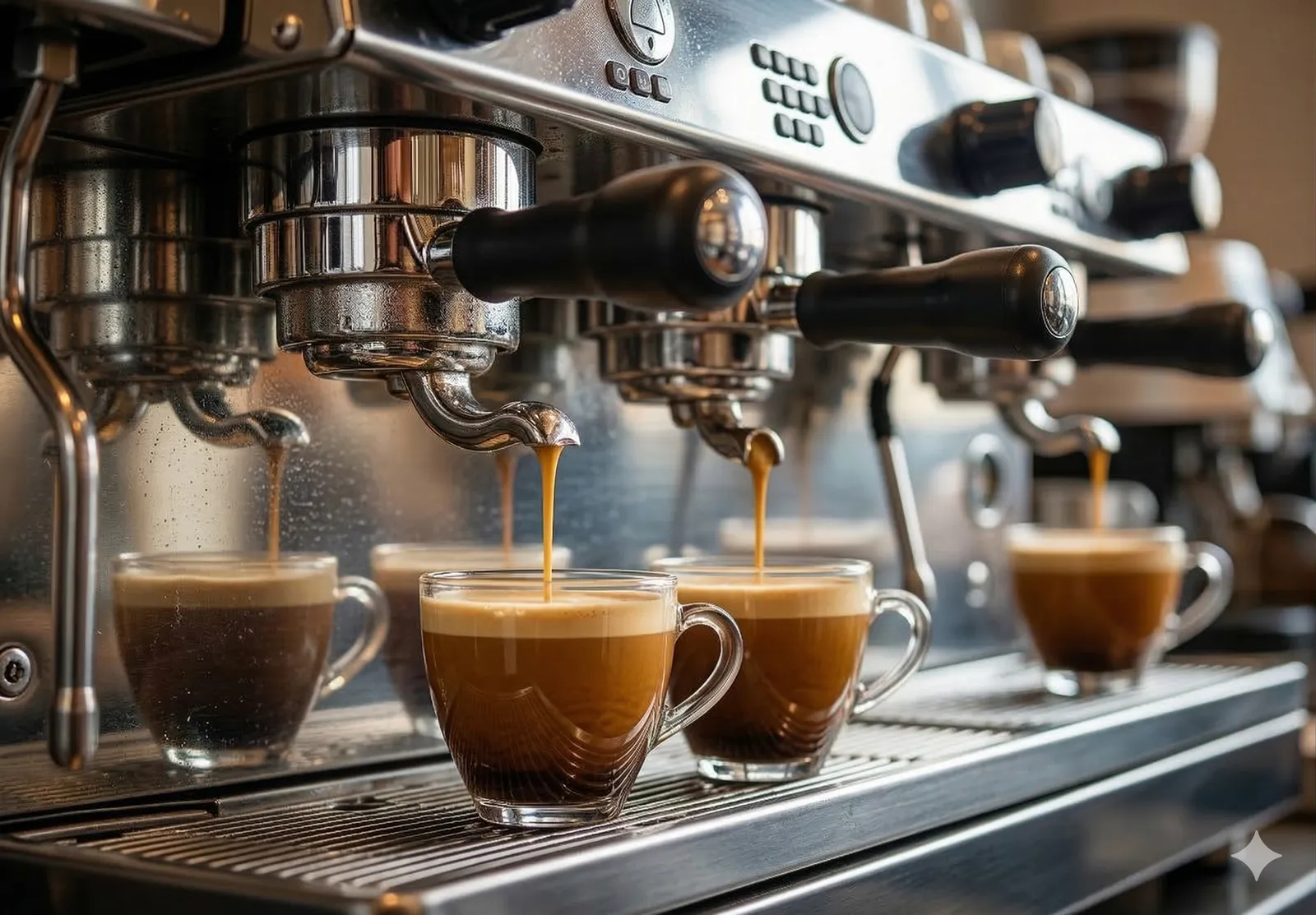 Negocio en funcionamiento — cafetería con máquina de espresso